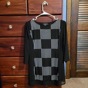 Style&co. Petite Black White Checker Blouse Slik Top Women's Size PS Small